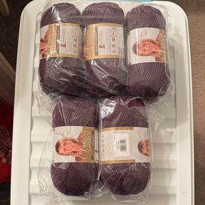 Lion Brand Yarn Lot of 5 in Eggplant color